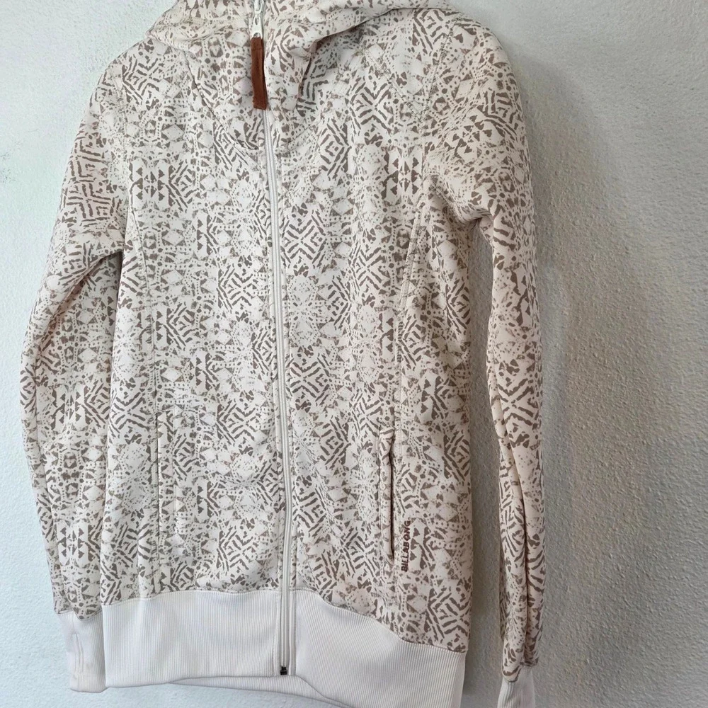 Billabong Women's S Full Zip Hoodie Brown Cream Geometric Print Fleece